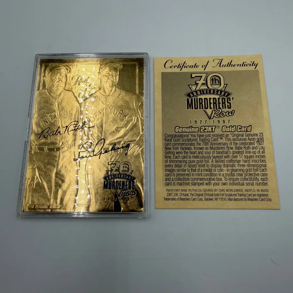 Babe Ruth Lou Gehrig 23KT Gold Card 1927 Murderers Row 70th Anniversary Avon